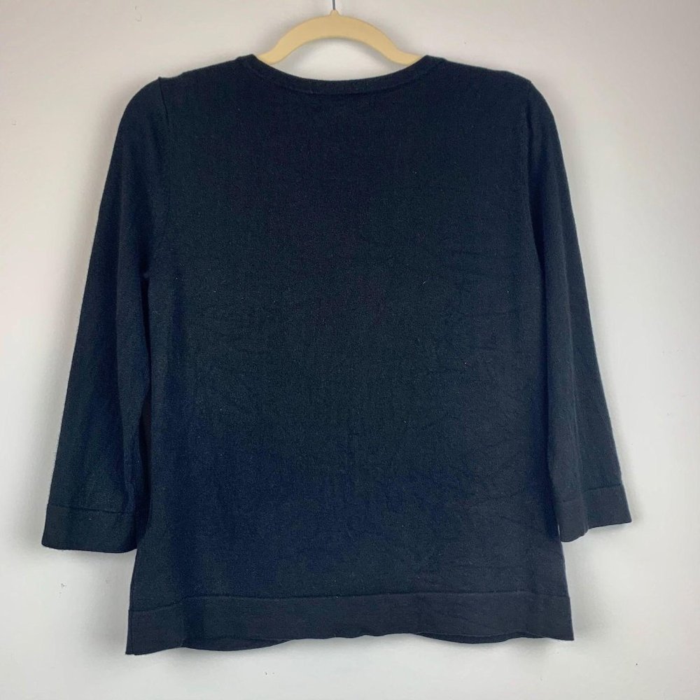 NINE WEST 3/4 Sleeve Black Button Up Top Sz M - Picture 2 of 7